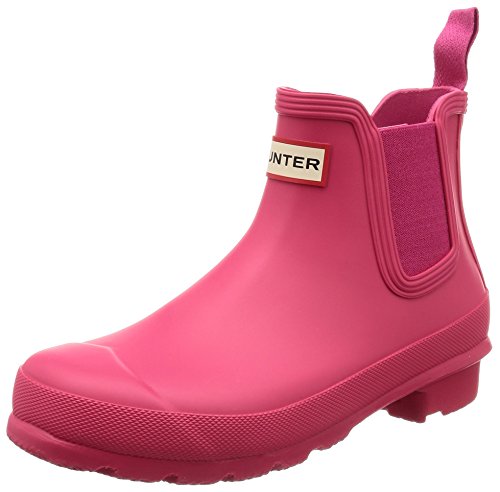 Womens Hunter Original Chelsea Waterproof Festival Snow Rain Ankle Boots - Bright Pink - 6