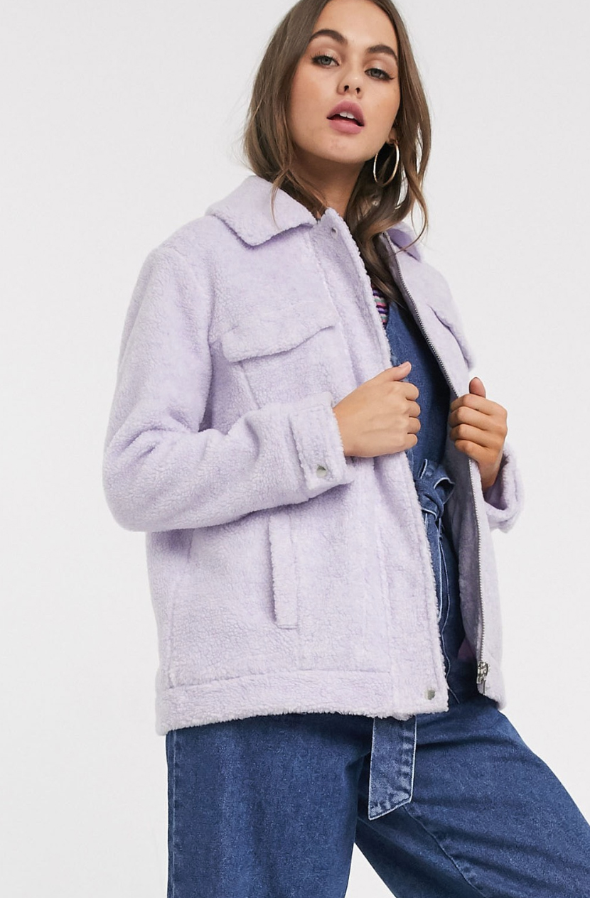 Extra large lilac lamb jacket by ASOS DESIGN