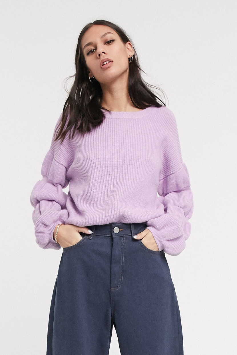 Knitted sweater with Selected Femme lilac sleeve detail
