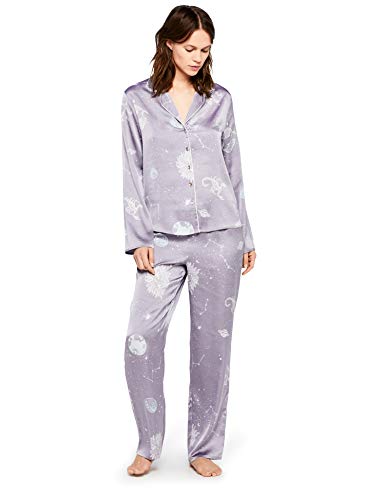 IRIS & LILLY Satin Pajamas, Blue Horoscope Print), Large