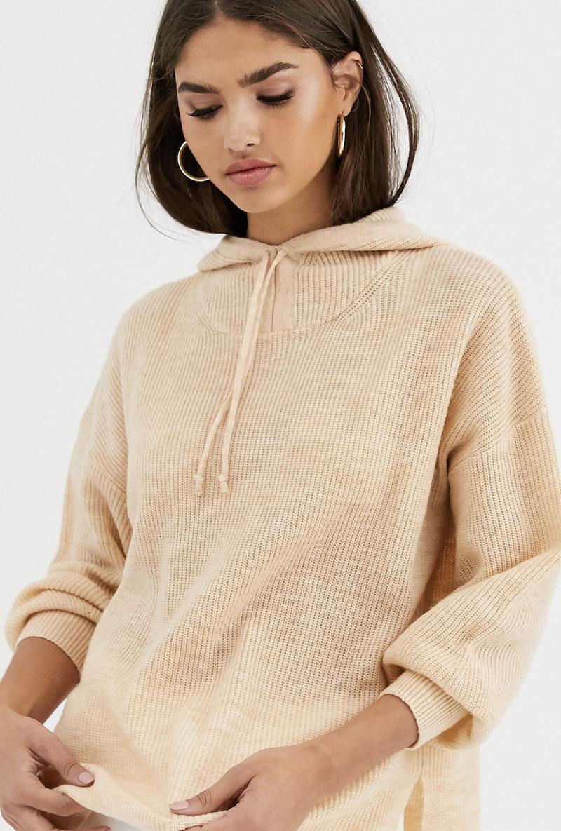 Knitted hoodie with knotted detail in Micha Lounge's Luxe wool blend