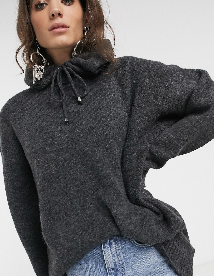 Grey knit hoodie from Topshop