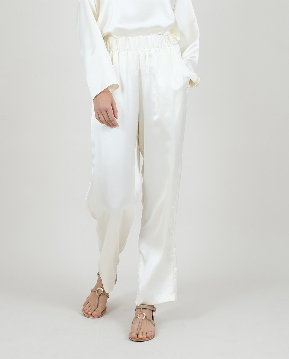 Women's long palazzo pants in satin fabric