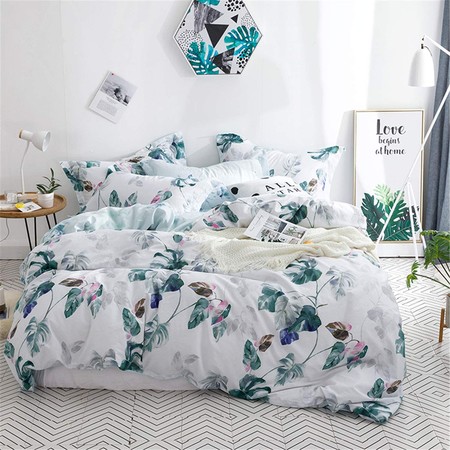 Wongs Bedding Nordic Cotton Floral Cover Cotton Botanical Sleeves Aqua Nordic Printed Cover With Zipper Soft Cotton Bedding 3 Pieces 220x240 Cm