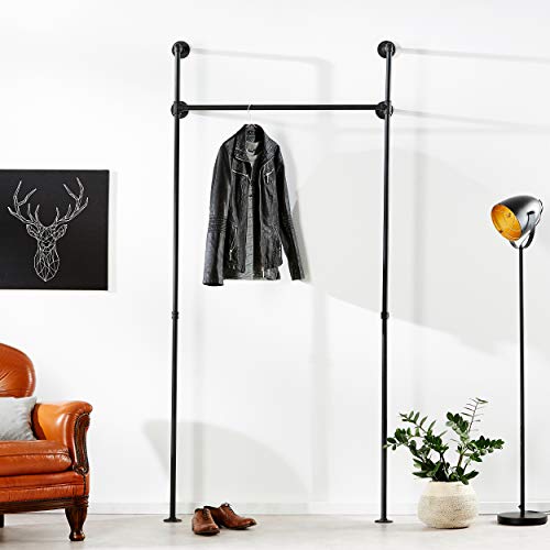 pamo industrial loft design open coat rack - wall coat rack with accessible wardrobe I bedroom coat rack with stable black piping for wall mounting I water piping