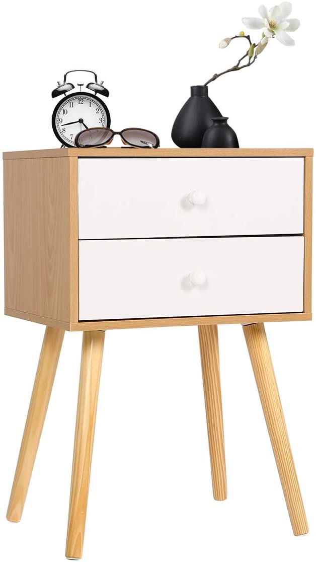 Happy Home Bedside Tables with 2 Drawers Modern Bedside Table, 40 x 30 x 60CM