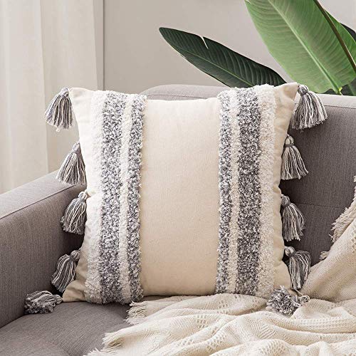 MIULEE Cushion Cover Protectors Square Decorative Cushions Sofa Chair Bedroom Bedroom Car Home 1 Piece 50x50cm White + Grey