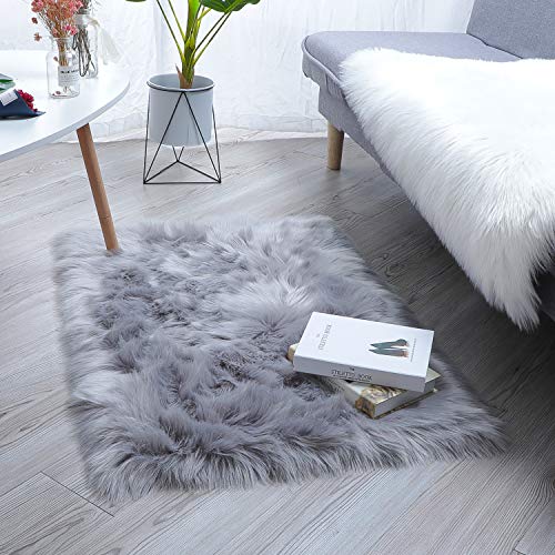 HEQUN False Sheepskin Fleece Elegant Long Pile Carpet Excellent Quality Synthetic Leather Wool Carpet (Grey, 60×90CM)