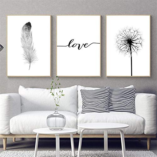 MXmama Dandelion Watercolor Black White Pen Wall Art Canvas Painting Posters and Nordic Prints Wall Art/Decorating the Living Room-50cmx70cmx3 unframed