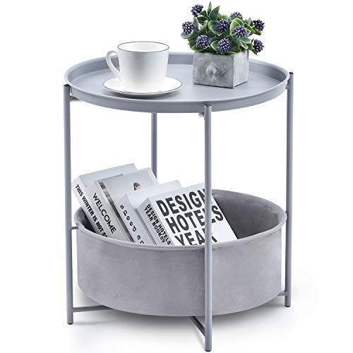 Kingrack Side Table, Coffee Table, Sofa Corner Table with Storage Basket, Easy to Install