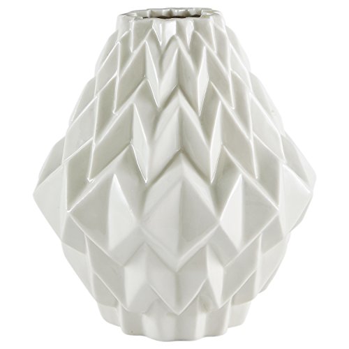 Rivet Stoneware flower vase, modern geometric design, 17.5 cm, white