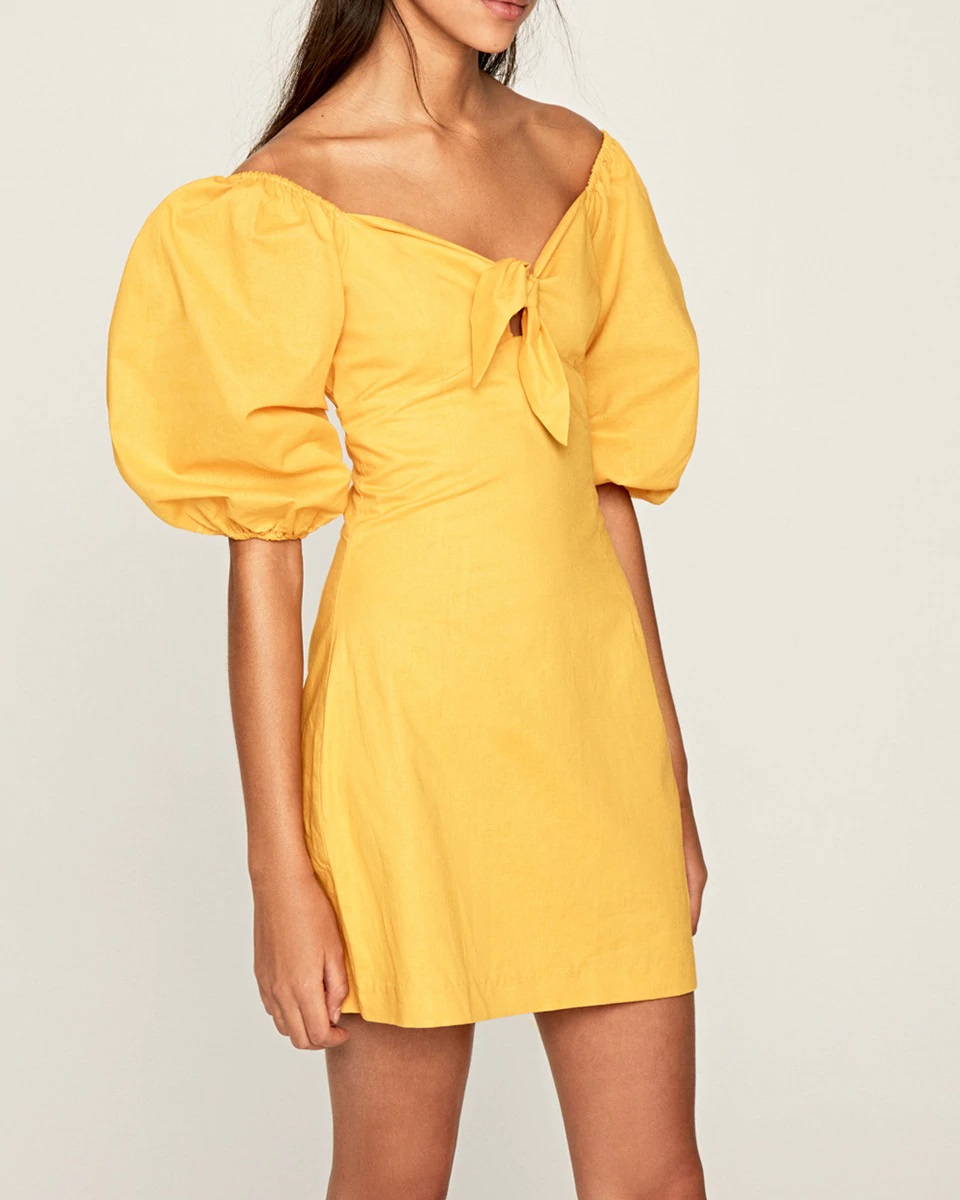 Dress with a bow on the neckline and puffed sleeves by Pepe Jeans