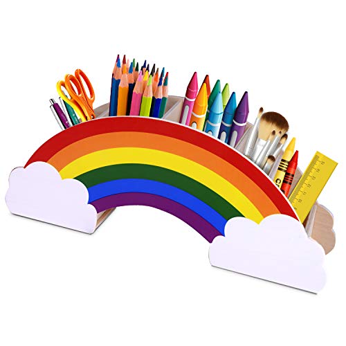 Rainbow Wooden Pencil Holder, for Kids Table/Office Supplies/Makeup Brush/Desktop Organizer/Classroom Supplies (PH1)