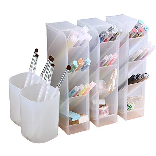 5-piece desk organizer, pen organizer, storage for office, school, home supplies, translucent white pen storage holder set 3
