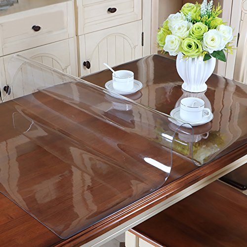 MAGILONA Home - Waterproof PVC Table Cover, Rectangular, Custom Size, Linen, Transparent, 23.5x39 Inch(60x100cm)