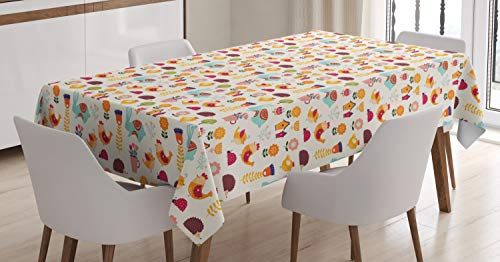 ABAKUHAUS Colorful Tablecloth, Children's Tree Animals, Printed with the Latest Technology Washable Firm Colors, 140 x 200 cm, Multicolor
