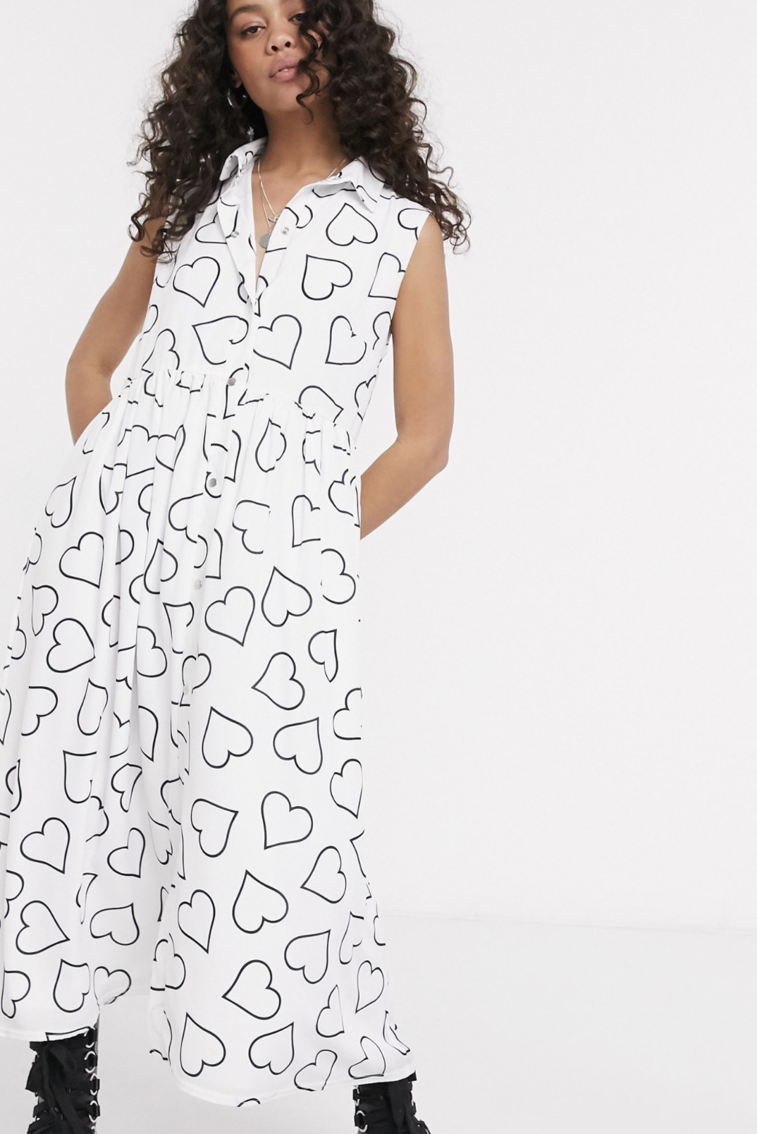 Midi shirt dress with Another Reason scribbled heart print