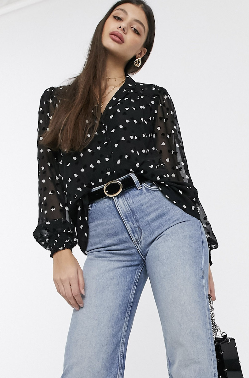 Black pajama-style shirt with heart print from Topshop Tall