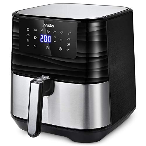 Innsky 5,5L 1700W oil free fryer with 7 programs + Delayed Start function, LED panel, Temperature and time adjustable. Hot air fryer with BPA and PFOA free recipe book, ideal gift