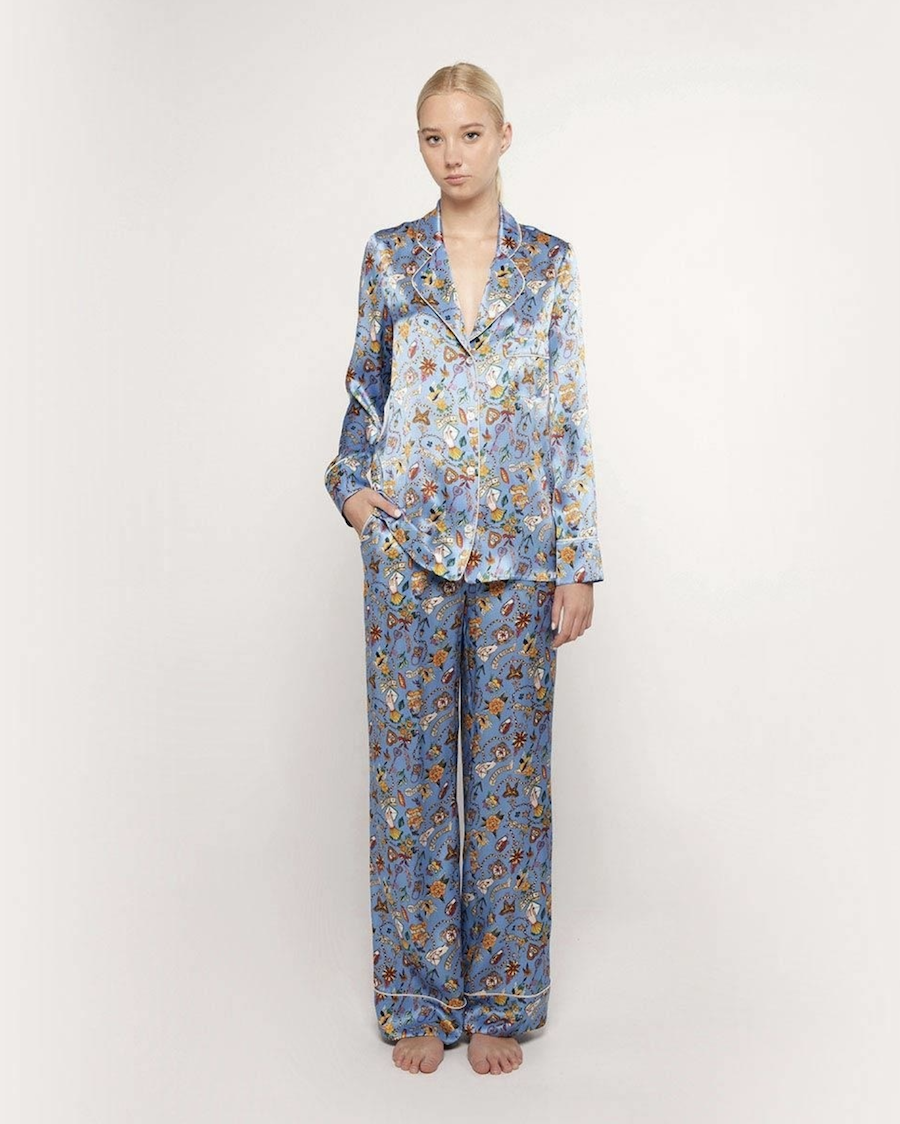 100% silk long-sleeved printed women's pajamas