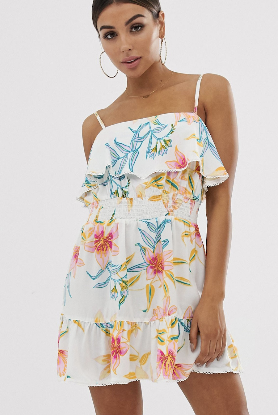 River Island tropical print ruffle bass beach dress