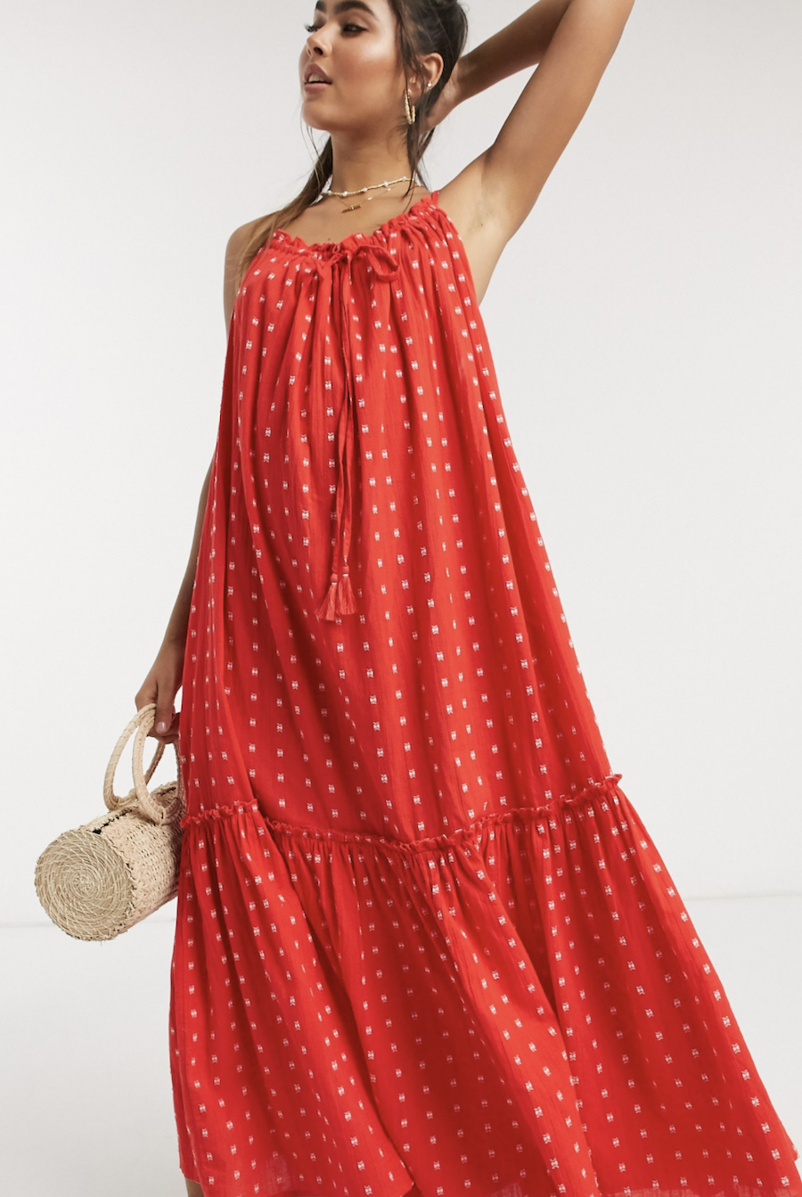 Long beach dress with red turtleneck by Accessorize