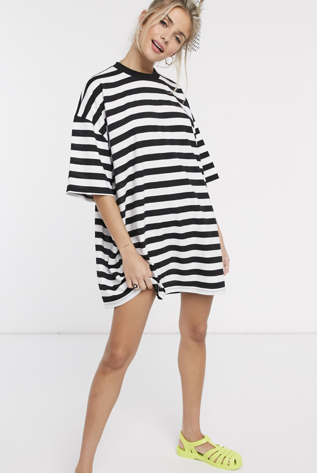 T-shirt style dress with extra large cut and black and white striped design by ASOS DESIGN