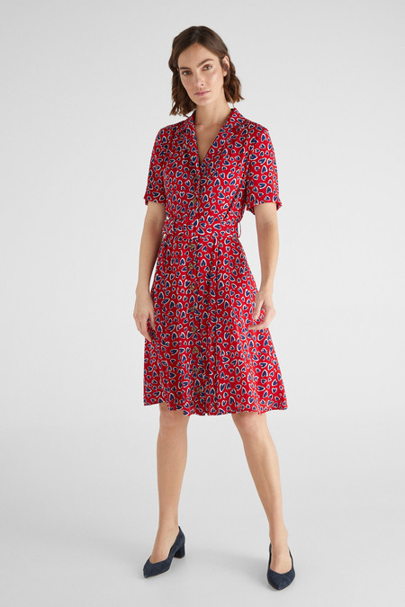 Printed Hearts Décolletée Shirt Collar Lapel With Lined Buckle Skirt With Flowing Flight