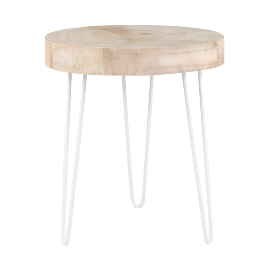 Metal side table white and paulownia