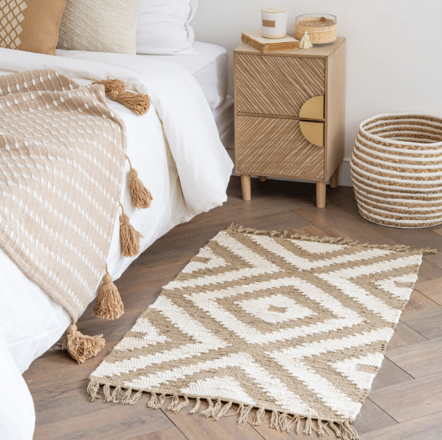 Cotton and braided jute carpet in ecru and beige 60x90