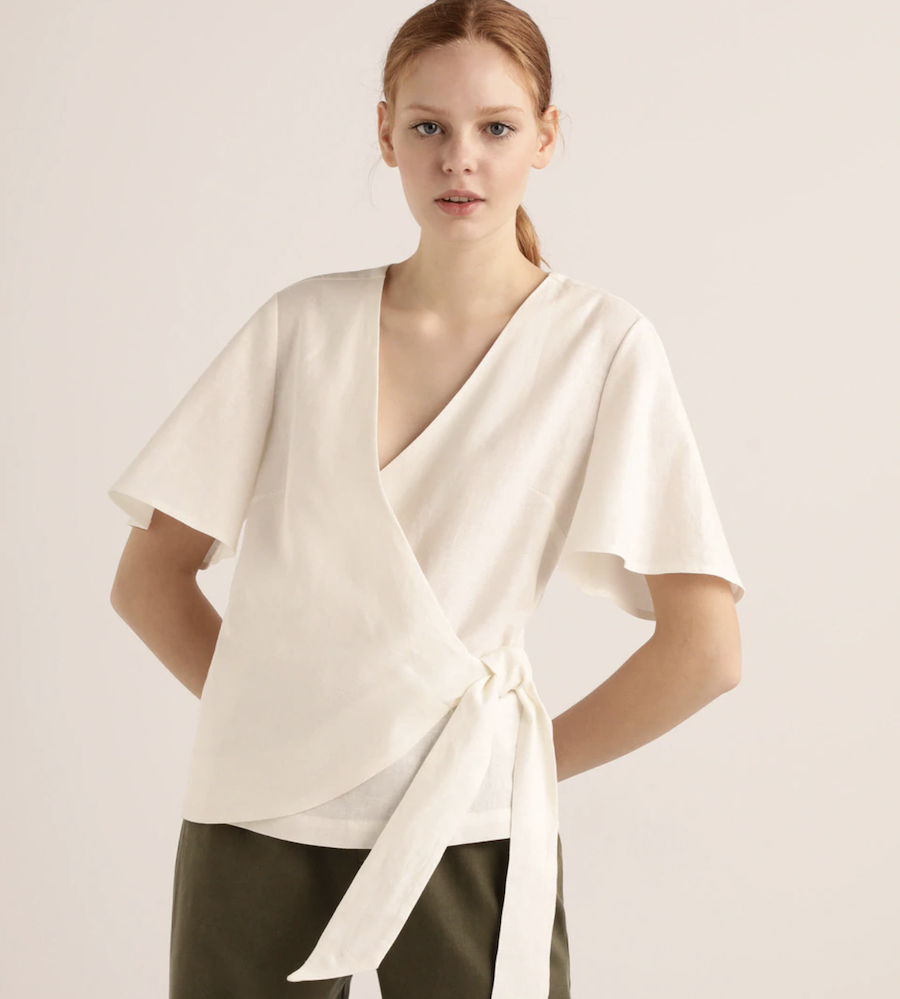 Women's wrap-around blouse with linen