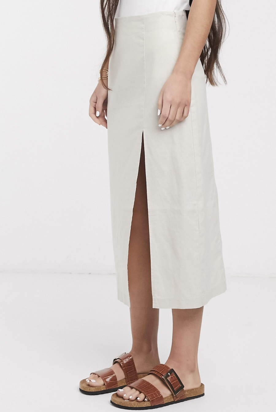 Linen midi skirt with front opening by ASOS DESIGN