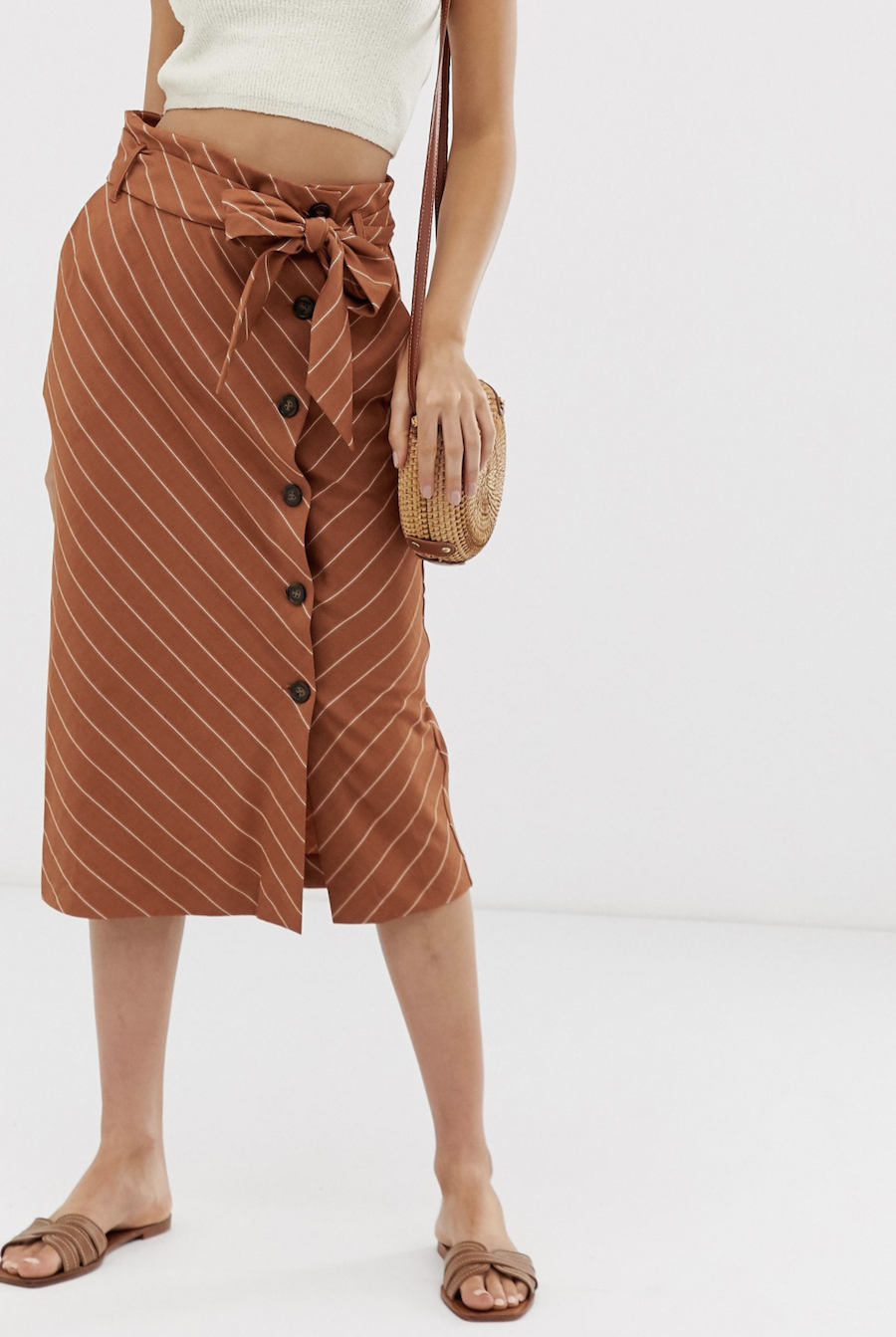 Striped linen midi skirt from Warehouse