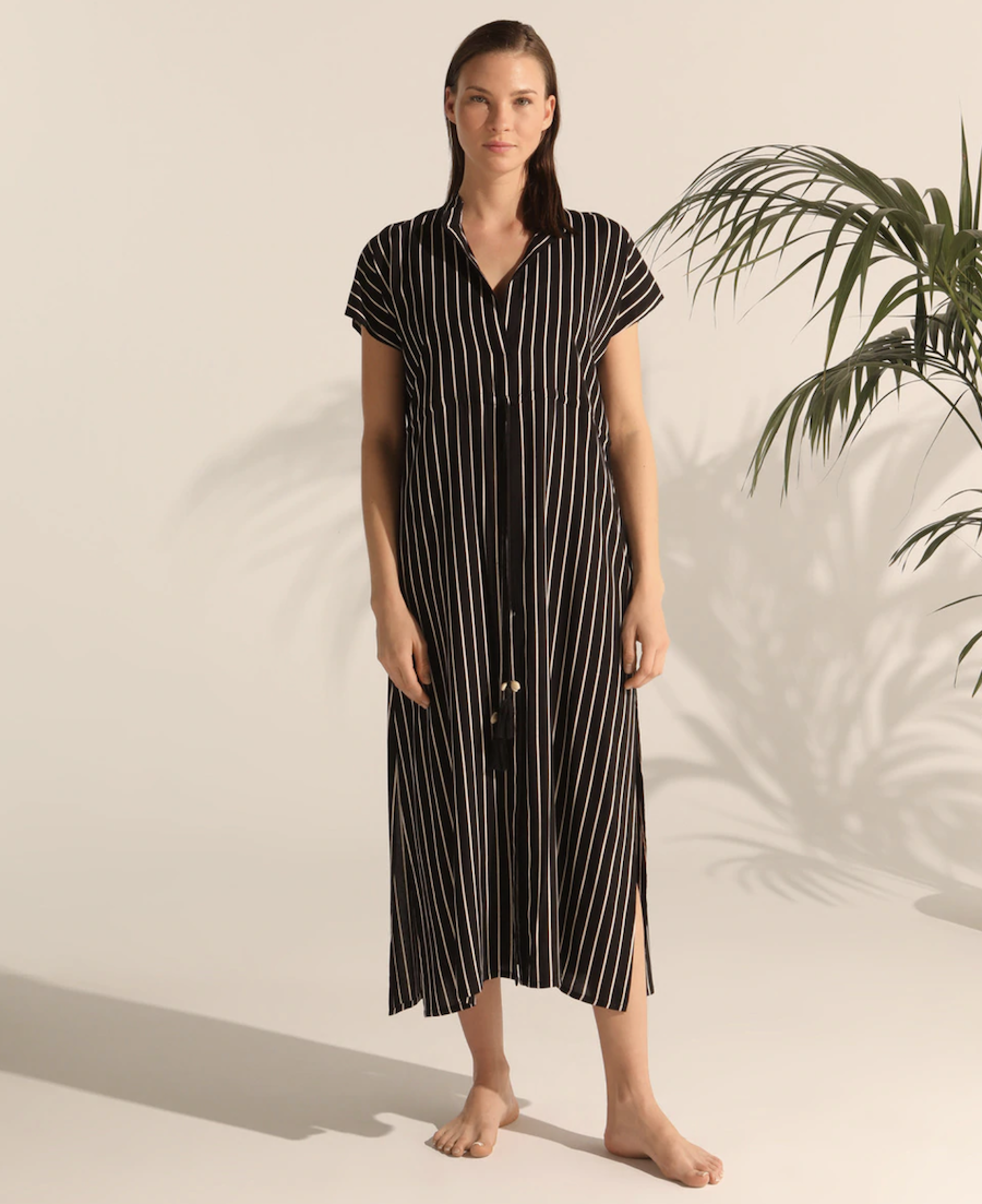 El Corte Inglés long caftan with black and white striped print