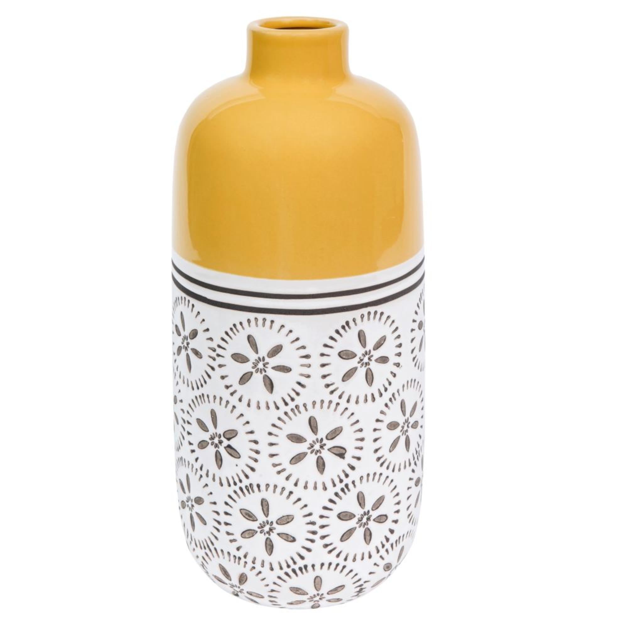 Yellow ceramic vase with decorative motifs Alt. 30