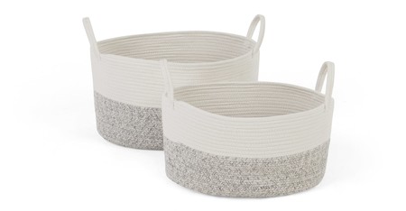 Set of 2 baskets with handles Bull, white & grey