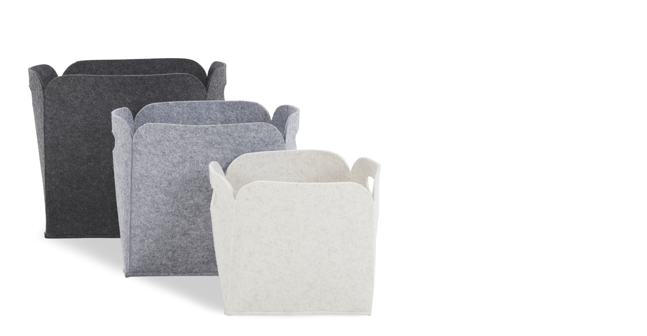 Set of 3 Bask Felt Baskets by MADE Essentials. grey