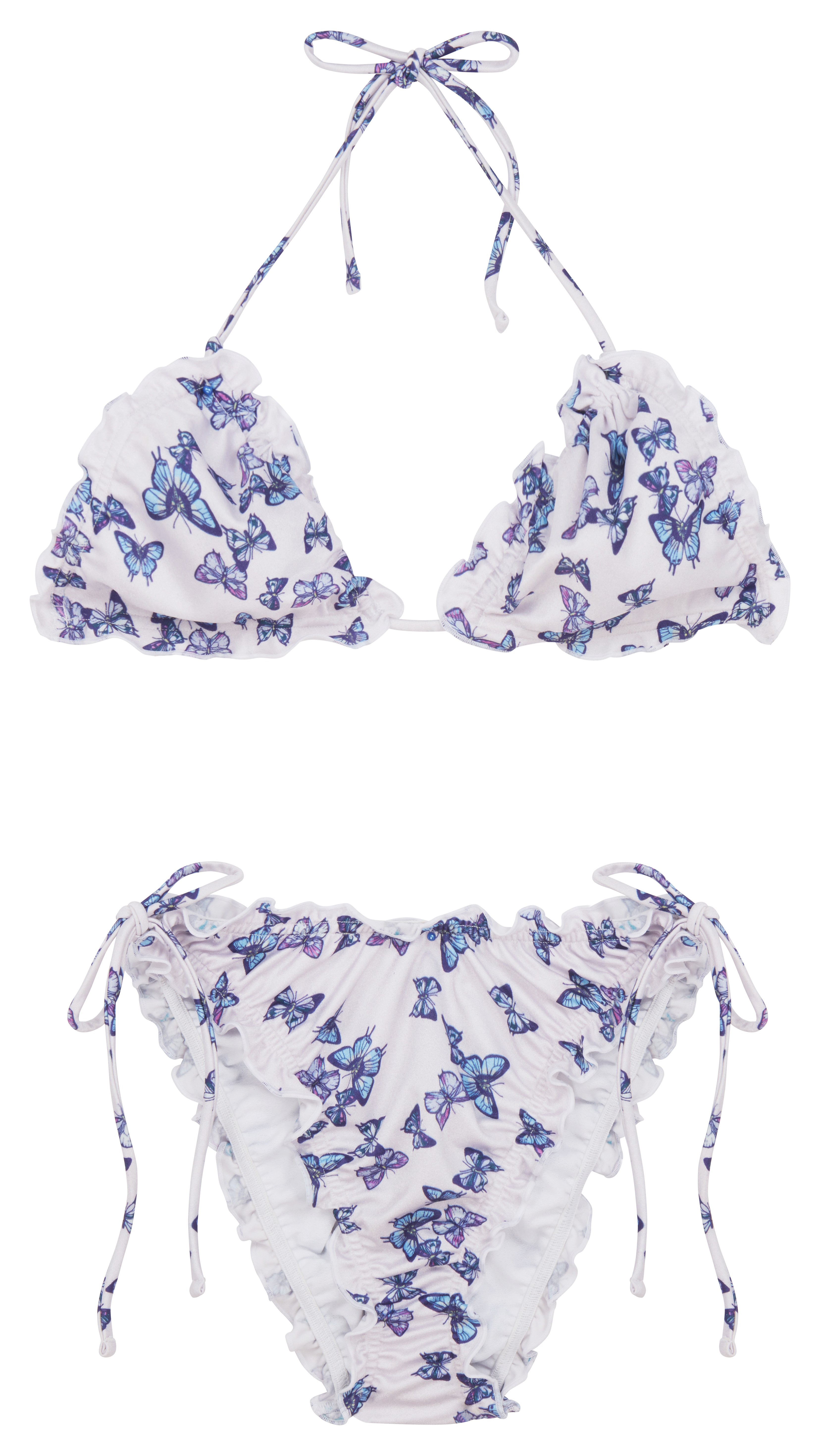 Butterfly-print bikini with flared edges