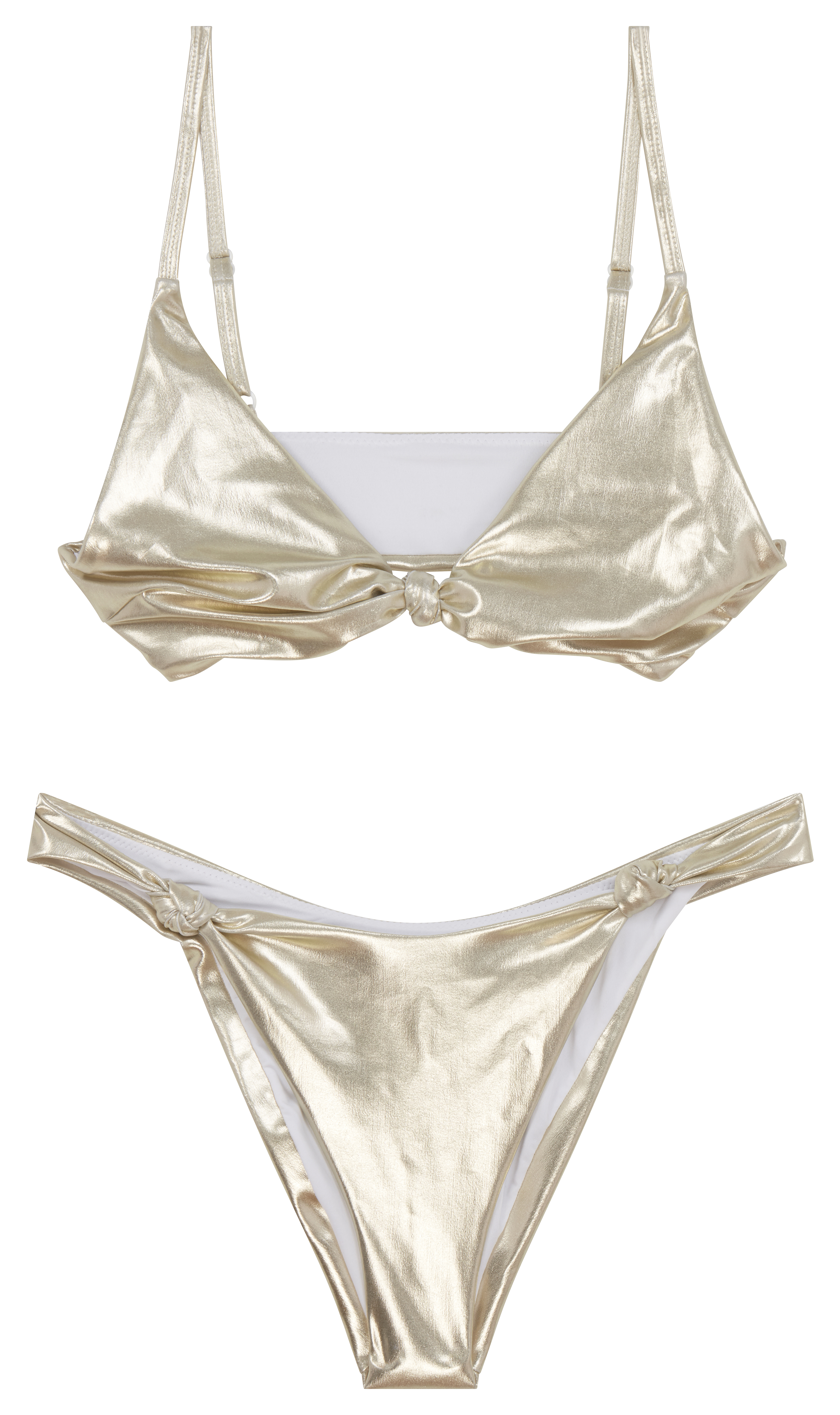 Bikini with knot detail and gold metallic design