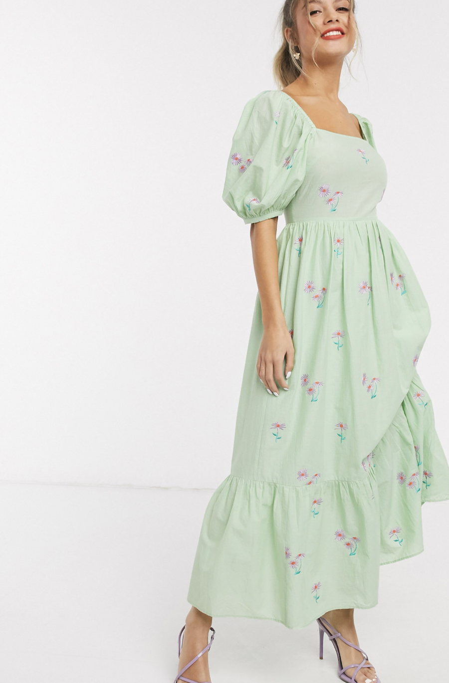 Cotton midi dress embroidered with a green bow on the back by ASOS DESIGN