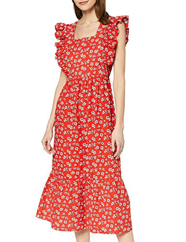 Amazon brand - find. Long Dress Boho Flower Woman, Multicolor (red flowers), 42, Label: L