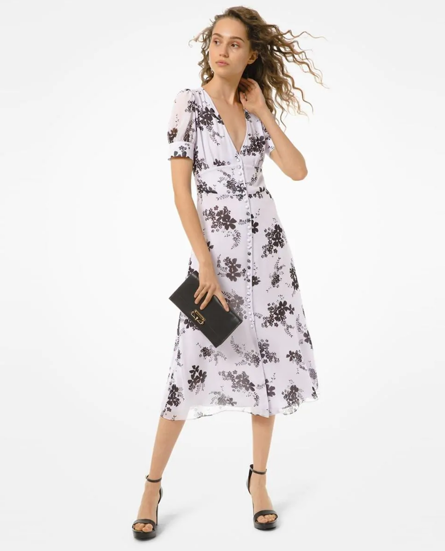 Short sleeve midi dress with floral print