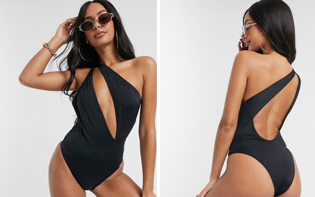 Black ecological fabric swimsuit with opening detail