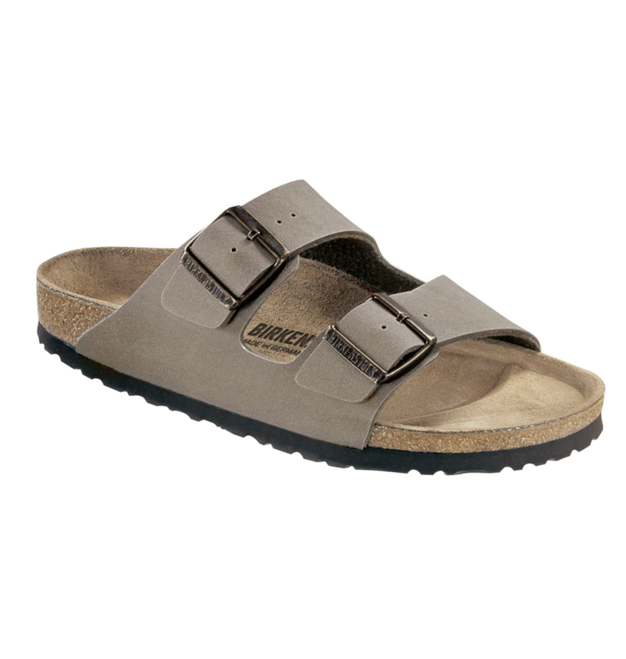 Binkerstock women's flat sandals in taupe with double buckle