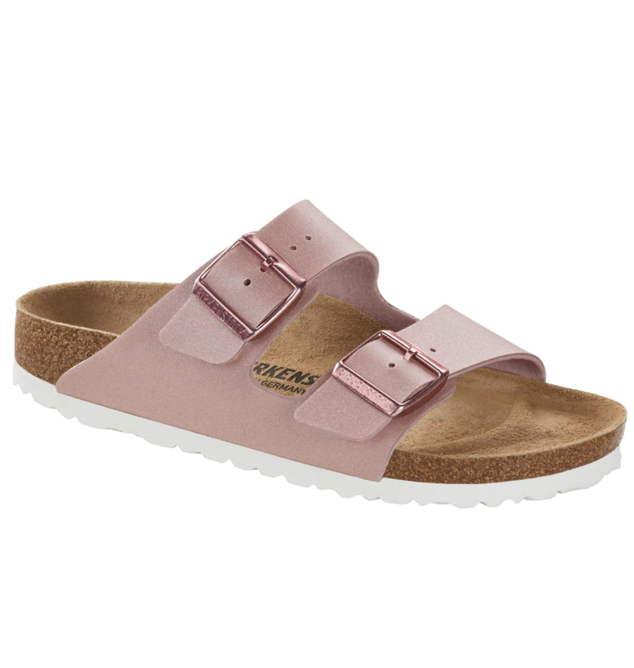 Birkenstock women's flat sandals in pink with double buckle