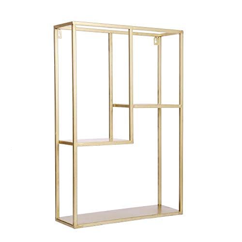 Dipamkar® H60 x W40cm - Golden Metal Wall Rack, Industrial Wall Rack, for storage of Books, Photos, Bottles, and more