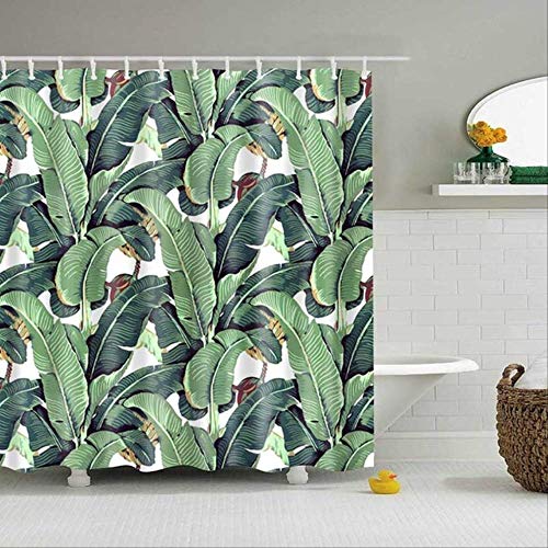 LEELFD Shower Curtain Tropical Green Plant Shower Curtain Polyester Waterproof Shower Leaves Print Curtain for Shower Bath 90x180cm 05