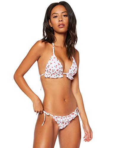 Amazon Brand - IRIS & LILLY Women's Print Bikini Set, White (Cherry Print), L, Label: L