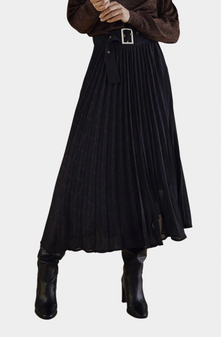 Long Pleated Skirt With Monogram Print