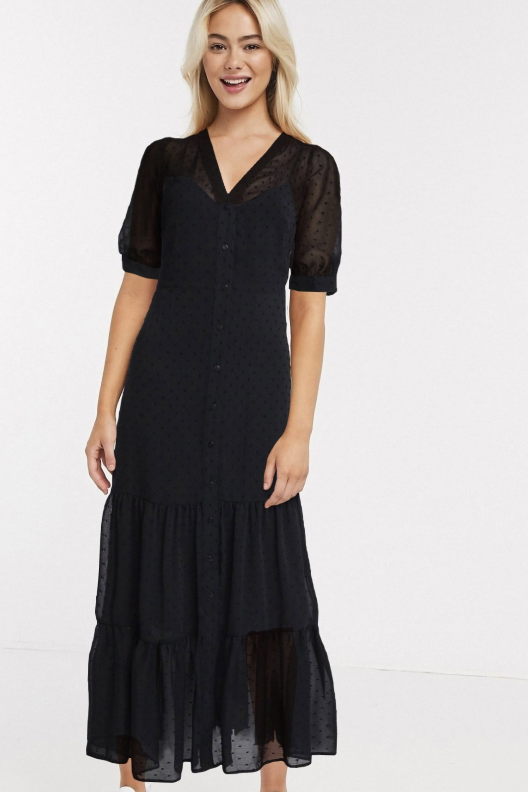 Long black dress with River Island layered design